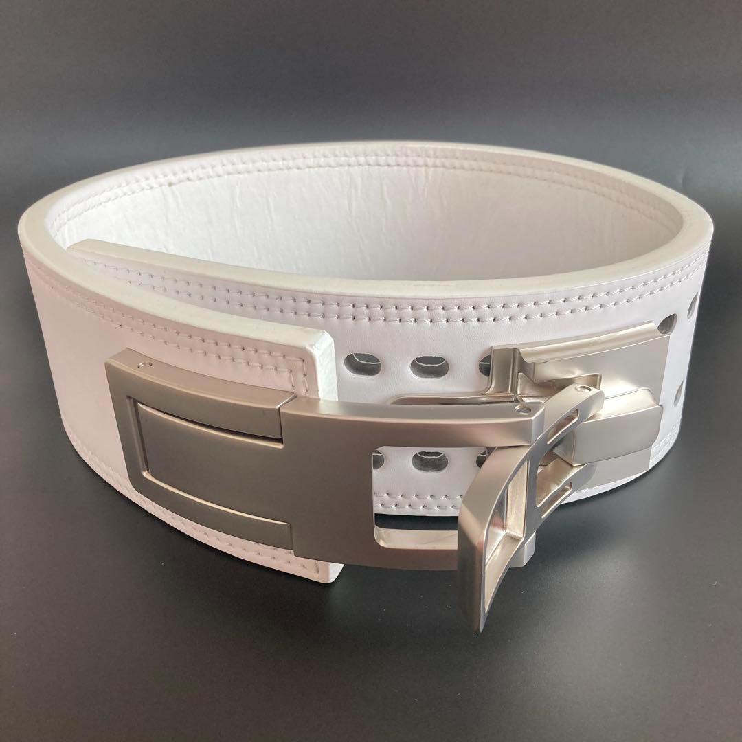 新品 パワーベルト レバーアクション XL 本革 白×シルバー 可変式 13㎜