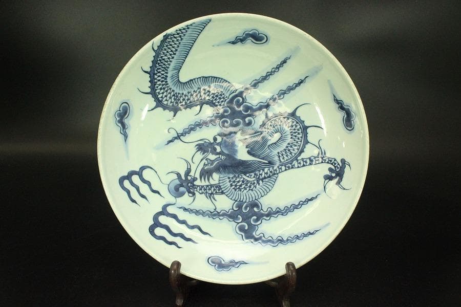 中国美術 青花 龍紋 皿(A736)