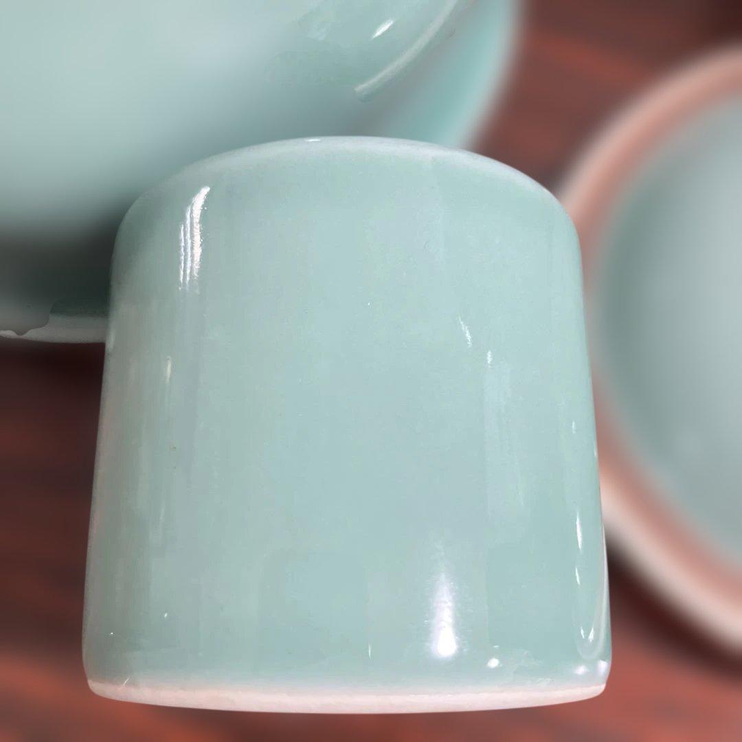 (1-135)青磁 飛青磁 陶器 茶道具セット風炉用柄杓付き