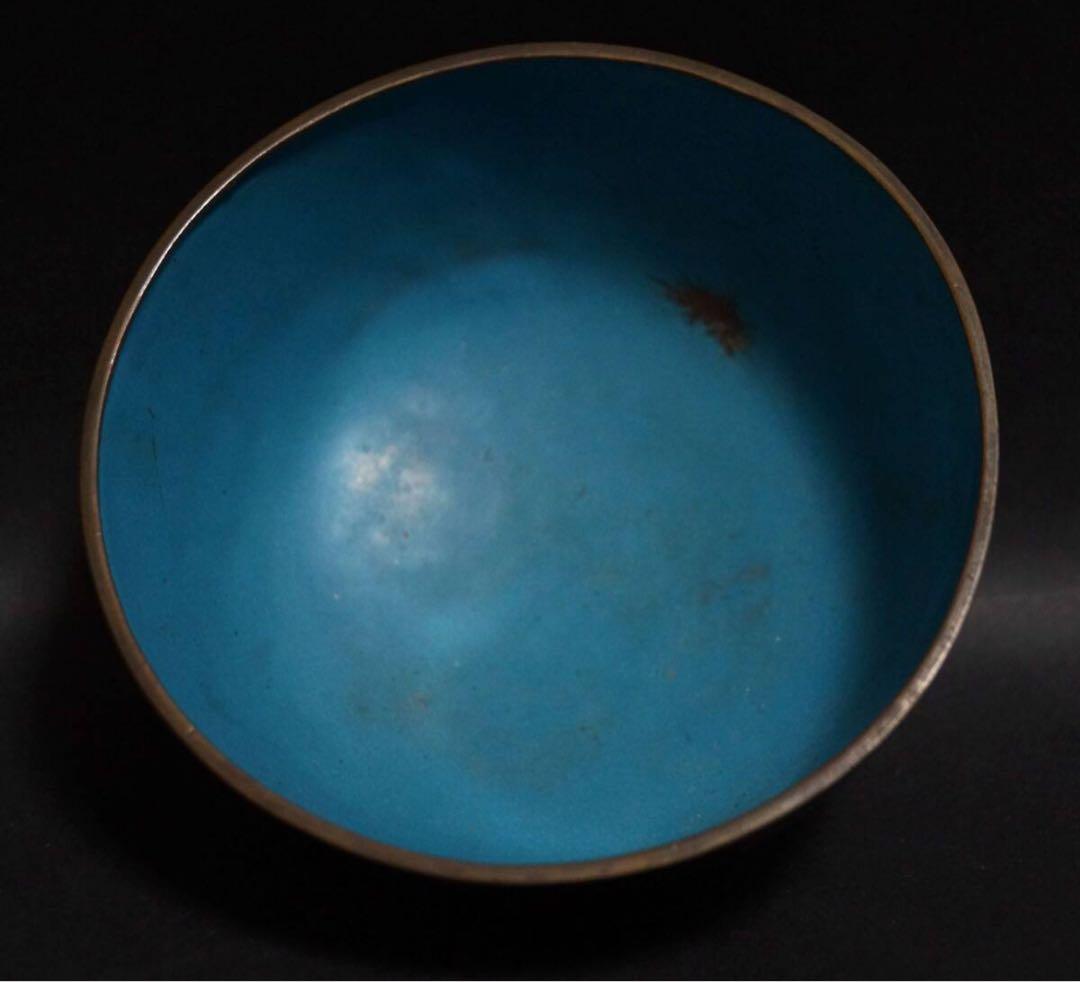 明治期 銅製 七宝焼 金彩色絵『龍戯珠文』茶碗 抹茶碗 茶道具☆時代物☆