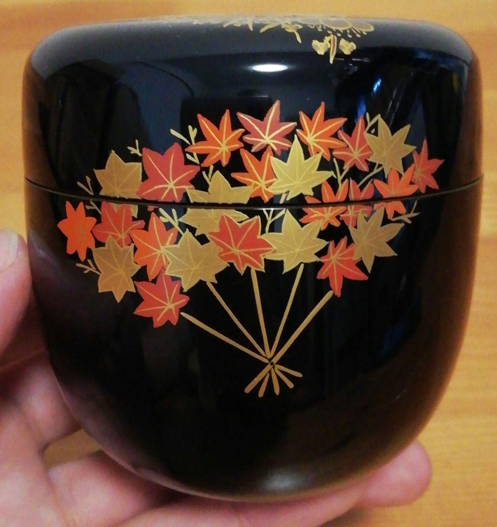一心斎作　花扇　蒔絵　乾漆　棗　共箱　茶道具