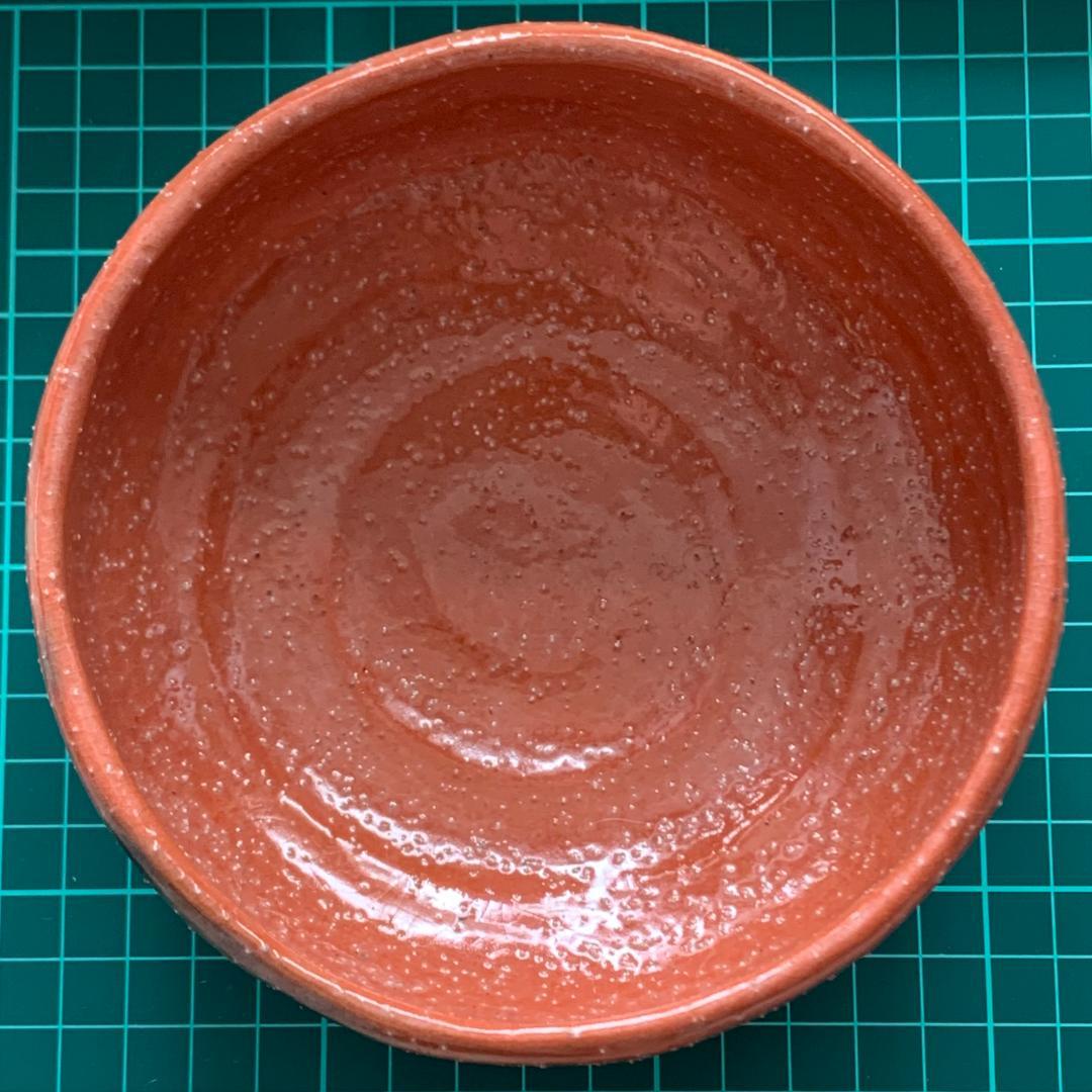 林陶造　茶碗　赤楽砂釉　箱付　梅図　一点物　焼き物　茶道具