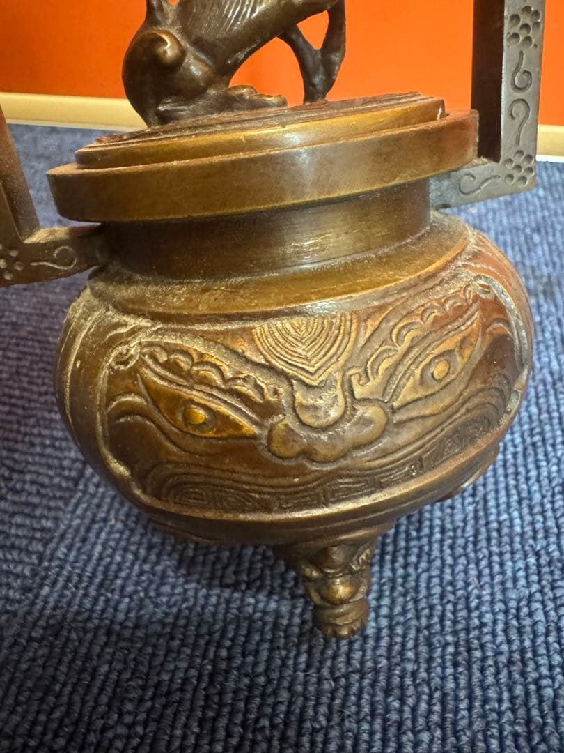 1904  春甫造　古銅　仏具 木瓜菖蒲型五具足　火立2客　花立2客　香炉1客