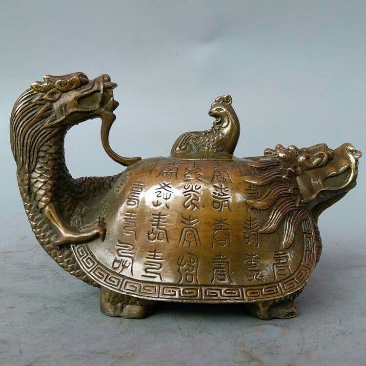 手作り鋳造  純銅  竜亀  急須  風水  茶器  置物91