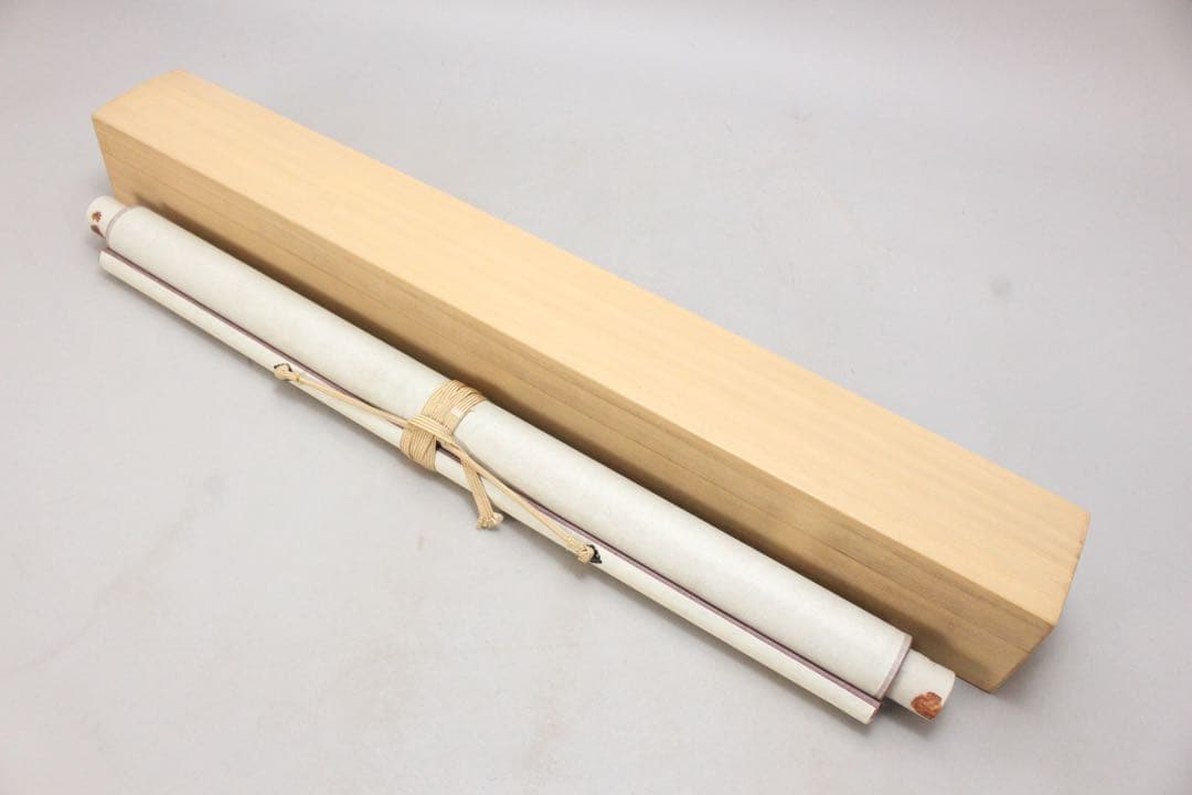 No5265 掛軸　酒井抱一　稲穂図　扇面　紙本着色　陶器軸先　合箱　送料無料