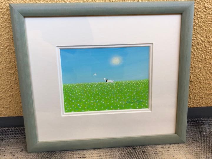 葉祥明 草原のジェイクと小鳥さん アクリル画 原画