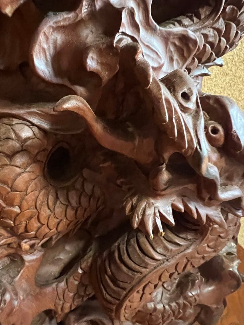 天然木 一刀彫 昇龍興龍