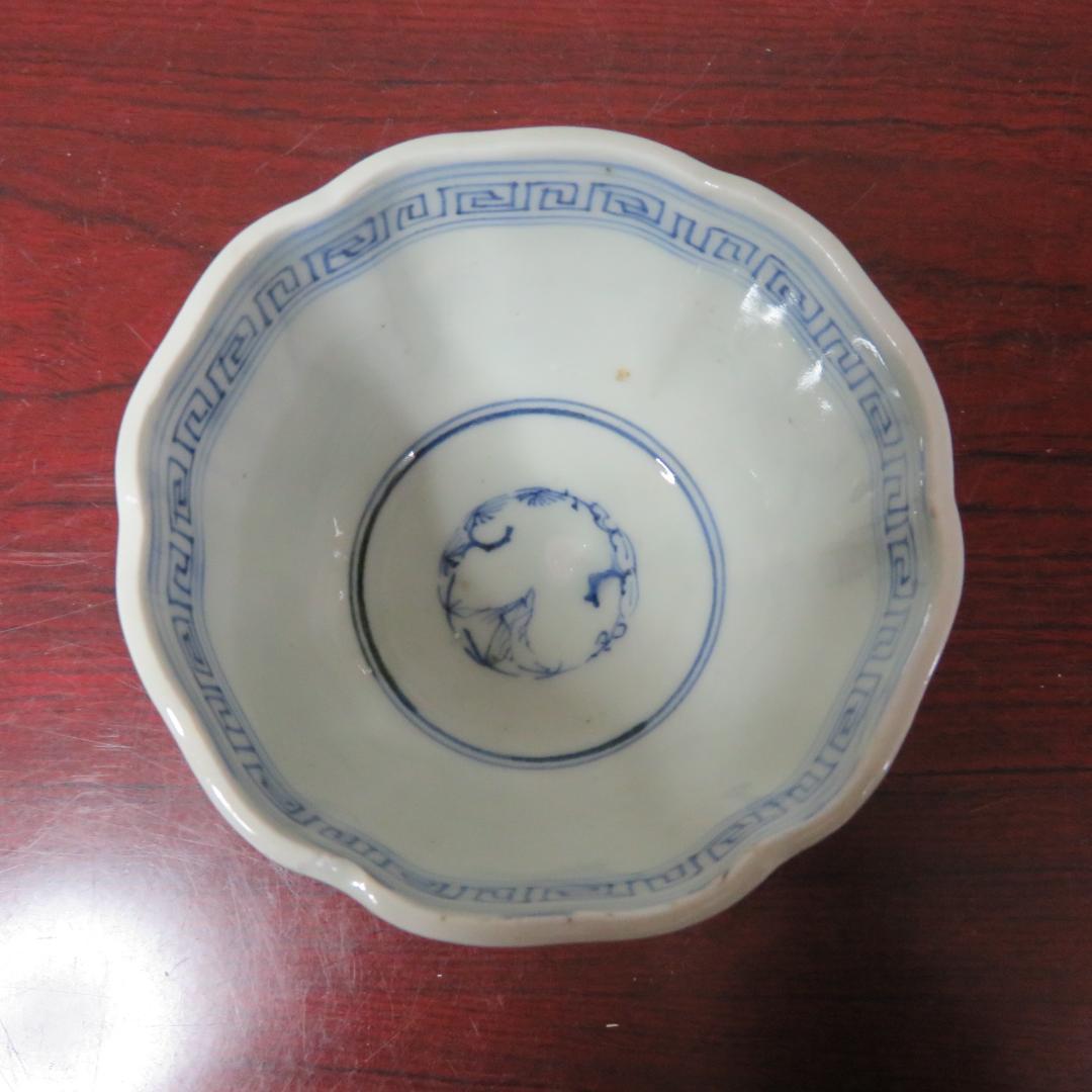 蕎麦猪口 5ケ 染付 向付 線画 古伊万里 窯傷 松竹梅 花文様