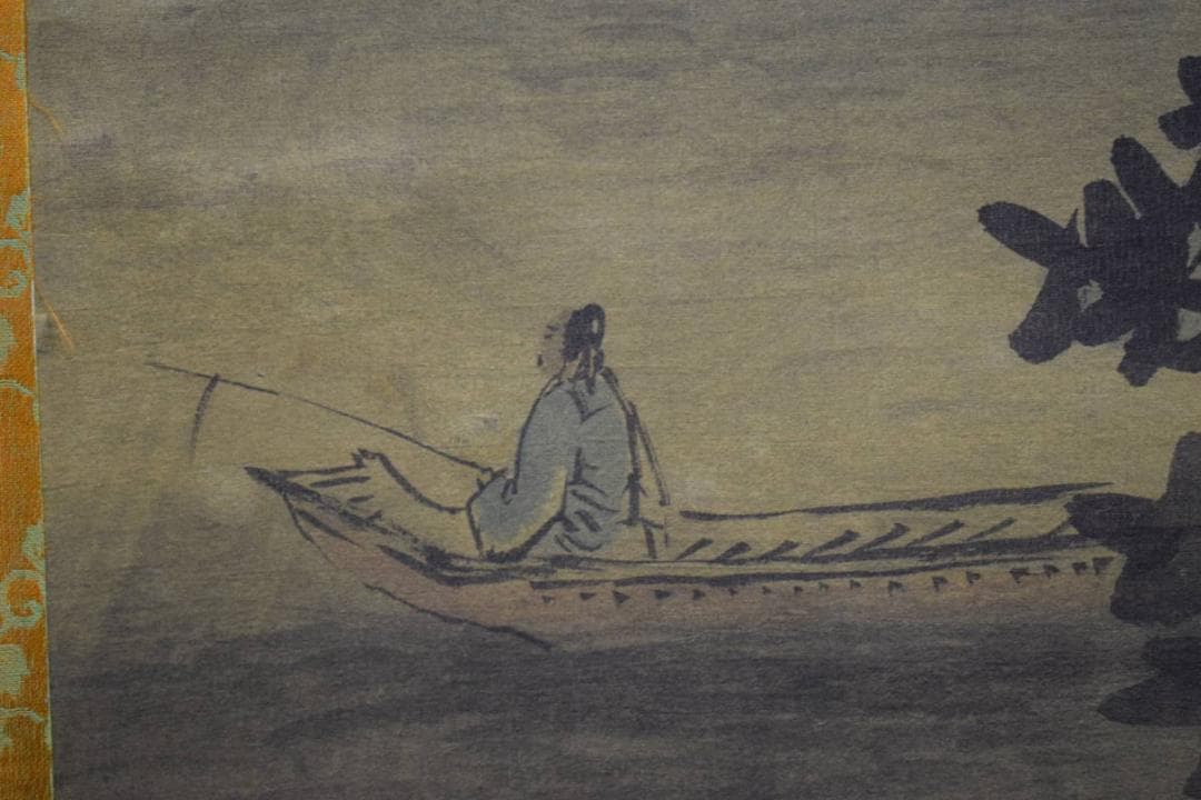 真作/寛保/高士/乗馬画賛/釣人舟画賛/大幅/中国画/布袋屋掛軸HJ-518