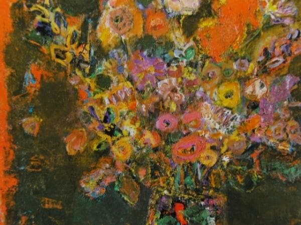北島朝子、花、希少画集画、新品額装付
