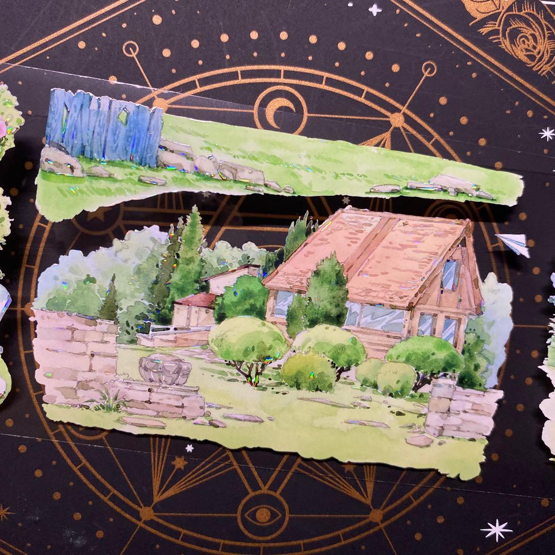 【9159】海外　中古巻貝殻光マスキングテープ　小屋　ガーデン　生活　背景装飾系