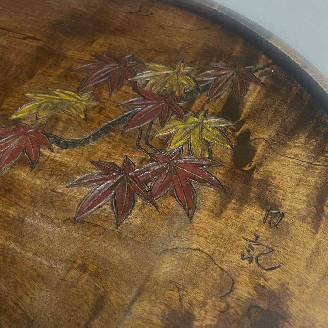 草木彫 川添日記 《 楓 》半月盆 珍品 百年うつわ神様からの贈り物