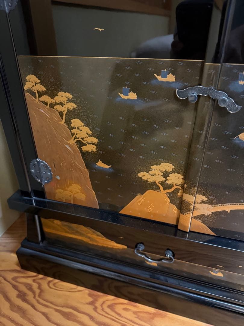中古　超美品　輪島塗り　漆芸作家　柿木章作　飾り棚