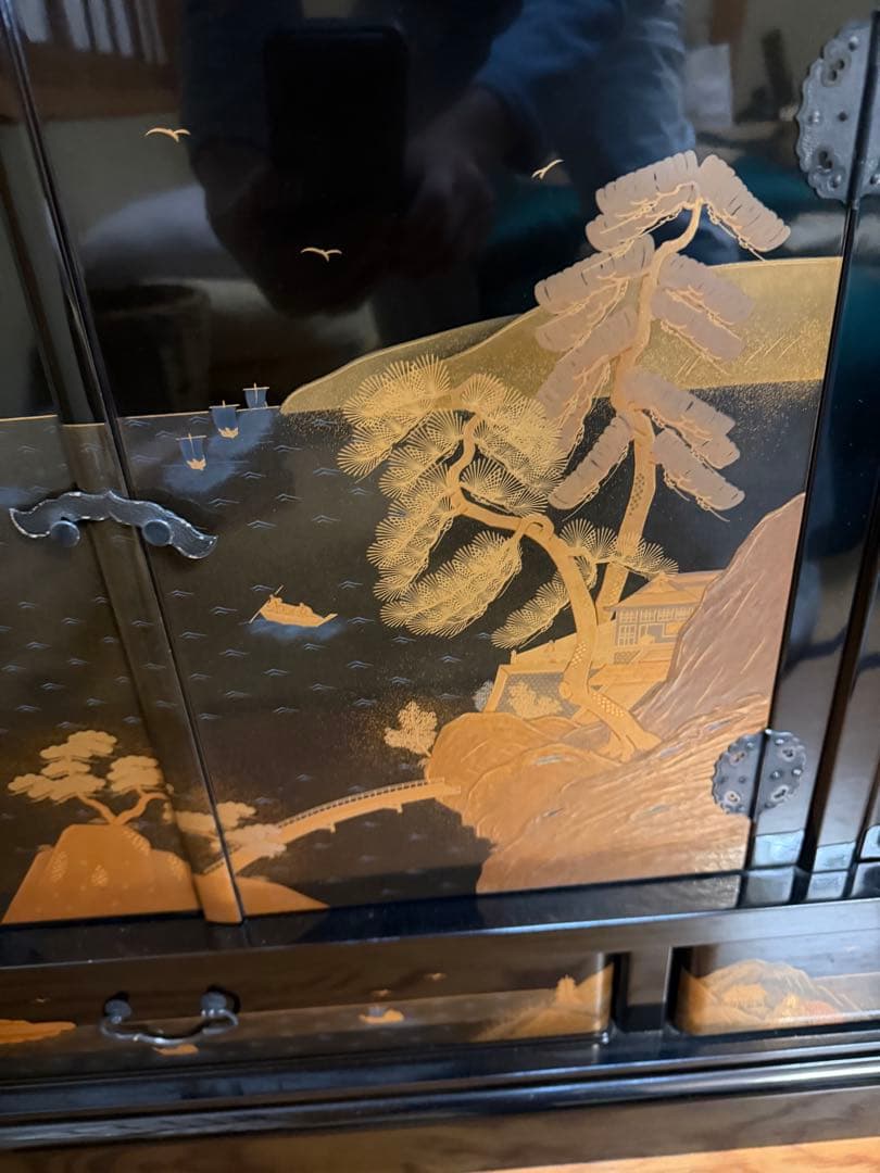 中古　超美品　輪島塗り　漆芸作家　柿木章作　飾り棚
