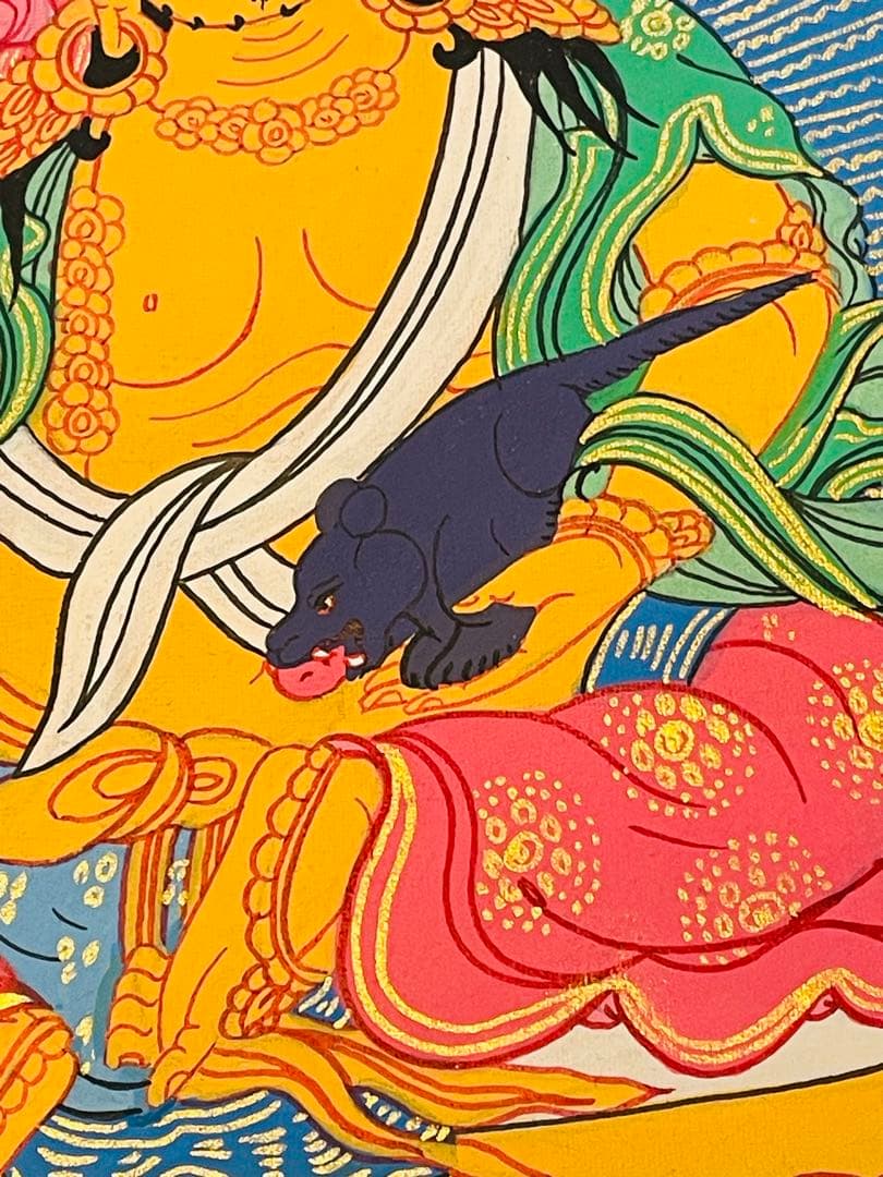 《手描き 肉筆画》宝蔵神 財宝神／ジャンバラ クベラ チベット密教 仏画　a2