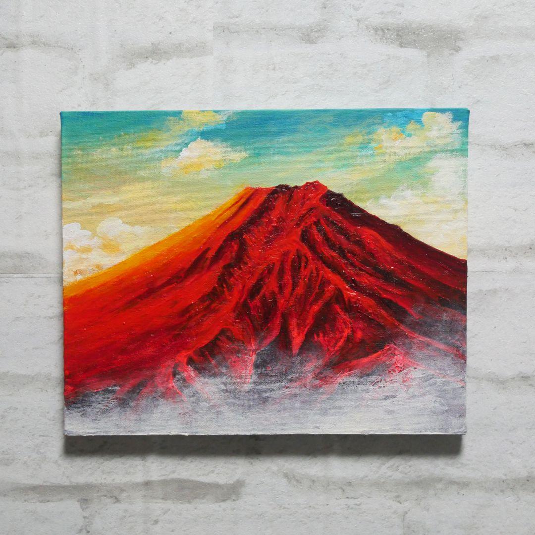 油絵 油彩 油彩画 絵 絵画 【朝焼けの紅富士】