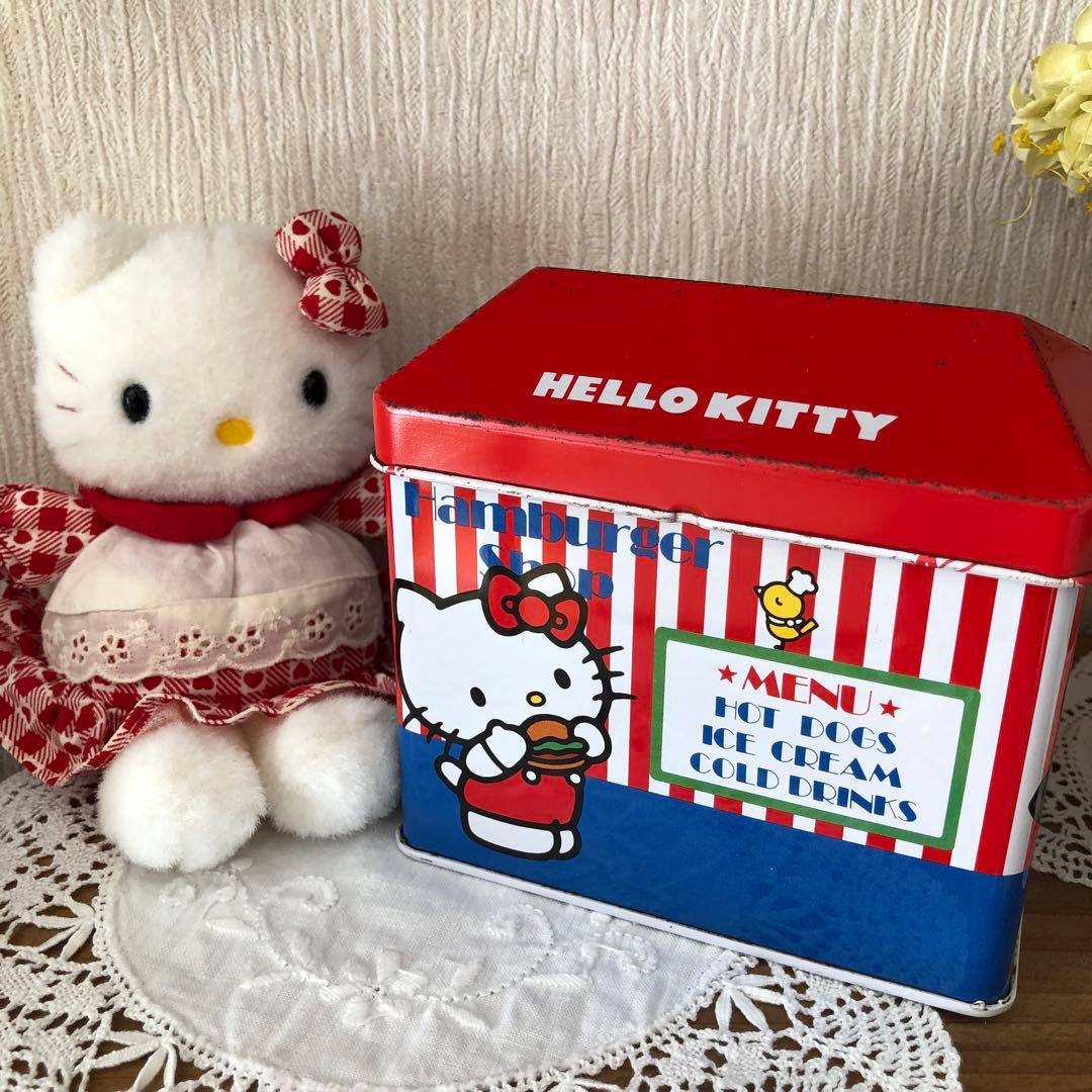 昭和レトロ　1983年　 ハローキティ　ハンバーガーshop柄 缶　希少品