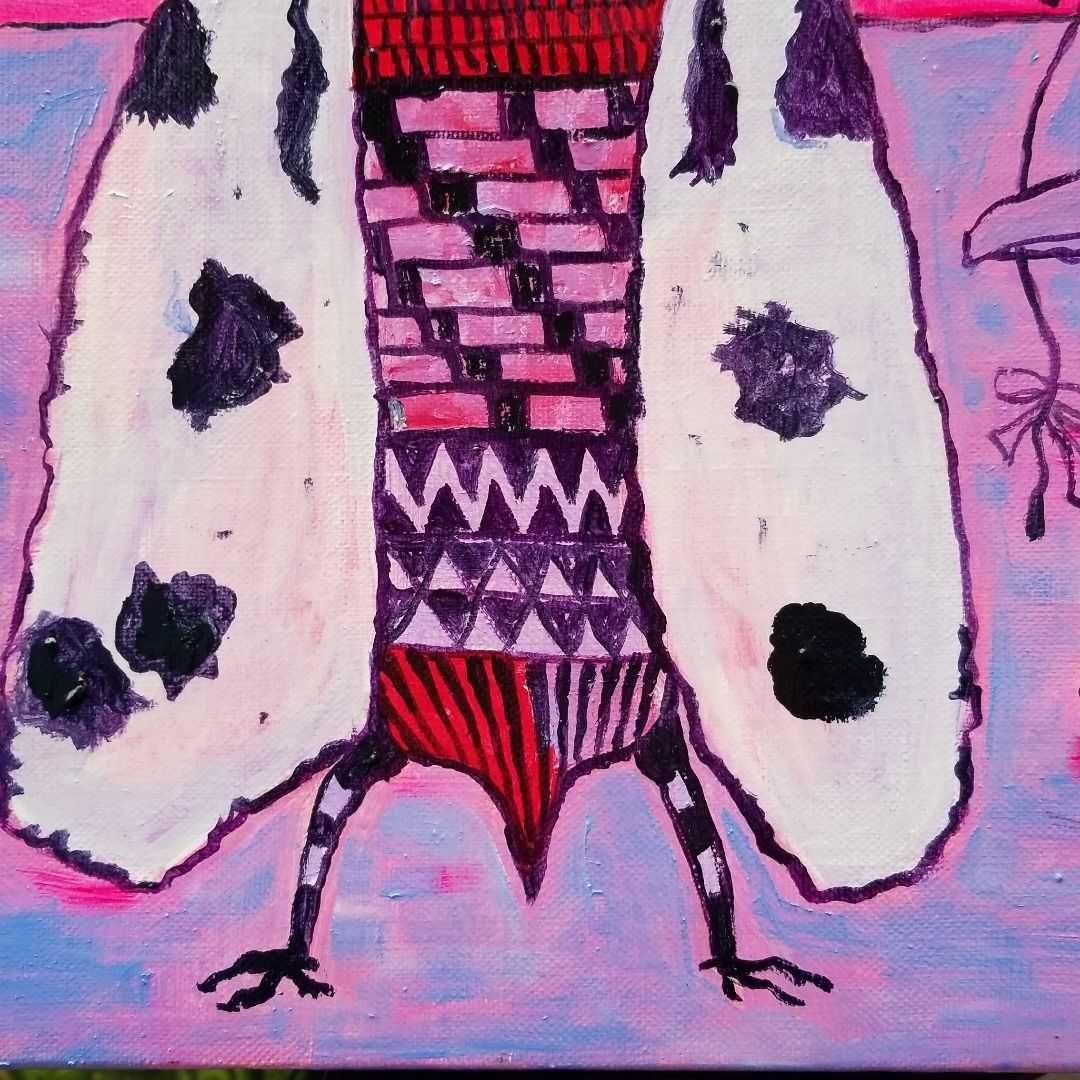 油絵　専用　きれいな鳥のお父さんと子ども