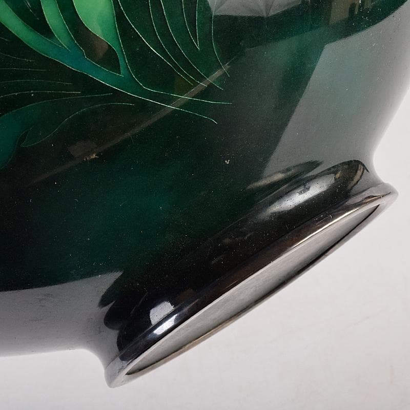 七宝焼　安藤七宝店　SILVER刻印　翡翠釉　花文　花瓶　共箱　M　R8879B