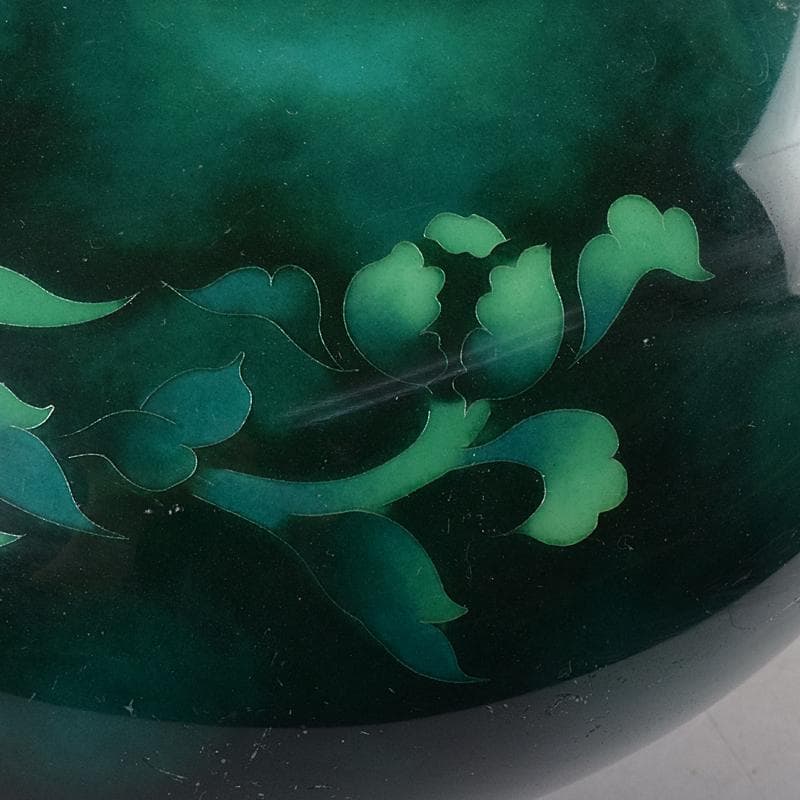 七宝焼　安藤七宝店　SILVER刻印　翡翠釉　花文　花瓶　共箱　M　R8879B