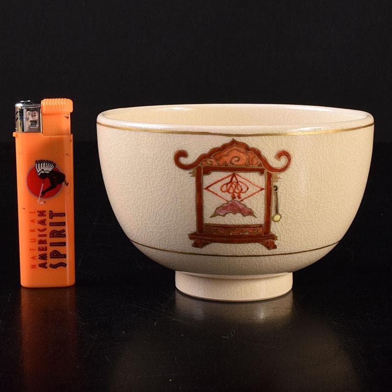 茶道具　薩摩焼　橋本陶王山作　色絵金彩　磬の図　茶碗　共箱　V　7121