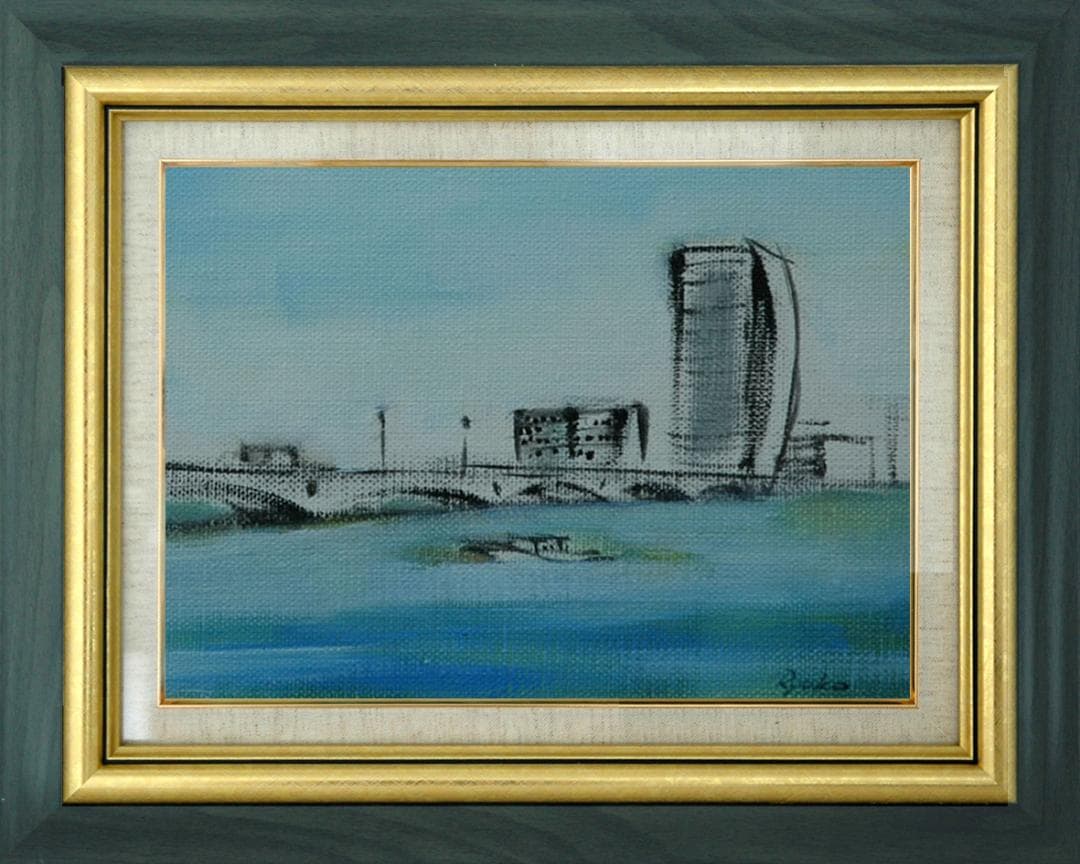 油絵 菅家令子 絵 絵画 インテリア F4-090114 風景 万代橋 新潟