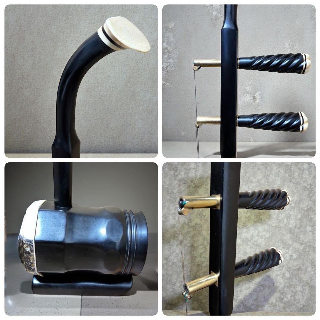 美品✨二胡 木製 蛇皮良好 琴筒内 印あり 弓・ケース（オマケ）付 中国楽器
