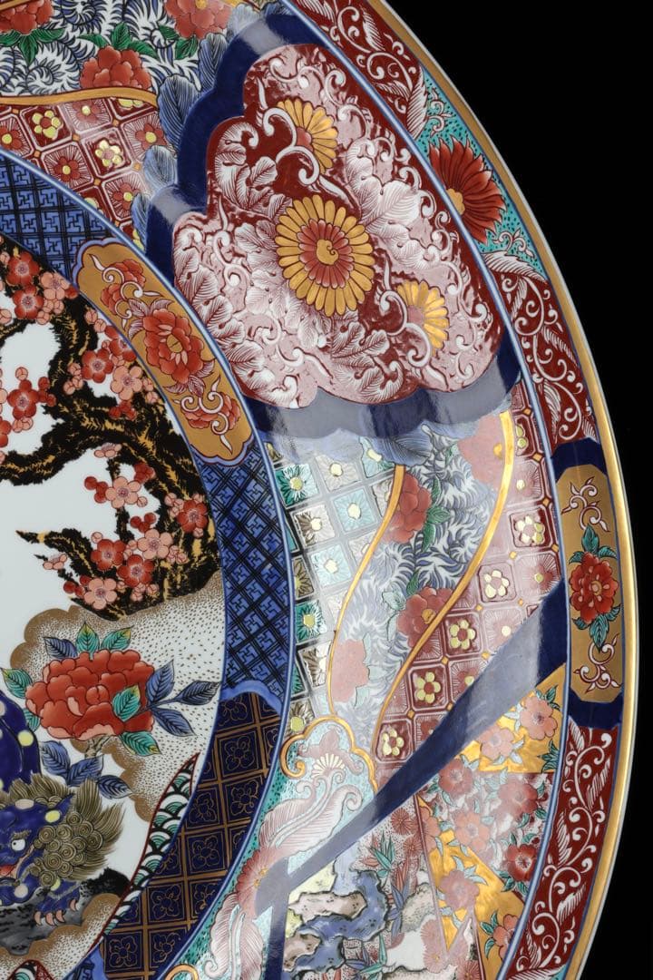 有田焼 神右エ門作 特大染綿唐獅子図大皿 飾皿 99.5㎝ 皿立付 骨董 古美術
