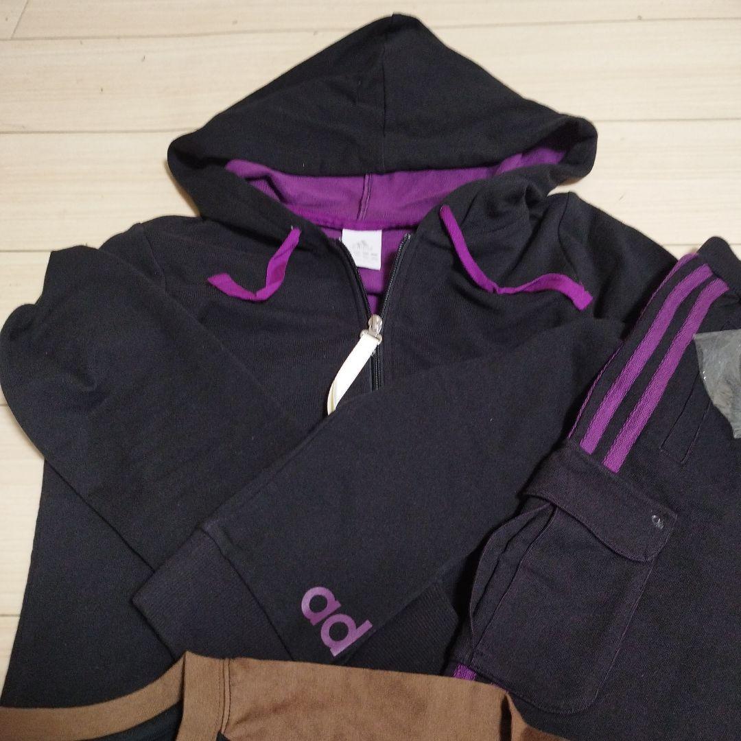 adidas Ｍジャージ 新品　上下 セットアップ 黒、紫　Lサイズの Tシャツ