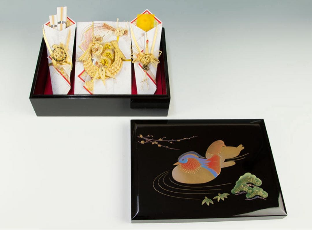 金色の鳥の木製重箱/結納 略式結納品 おしどりセット