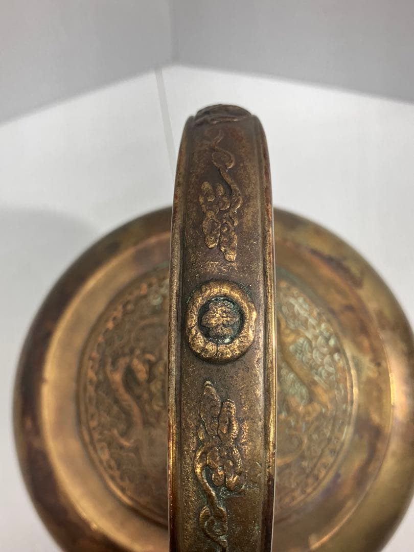 【時代物】銅製 薬缶 水注 湯沸 煎茶道具 毛彫 花文 唐草 骨董品