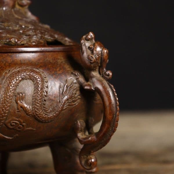 銅製 双竜獣足薫香炉 祥竜纏纏香炉 香道具 装飾品 工芸品 置物