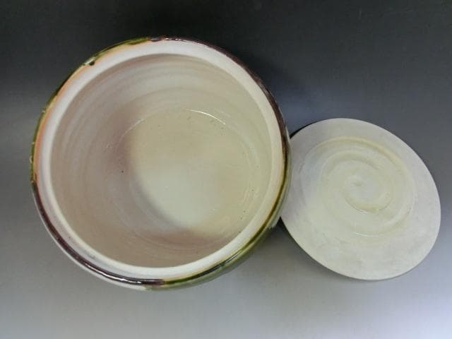 水指■織部焼き 緑釉 涙痕 大振り 大きい 平水指 陶器 お茶道具 時代物骨董■