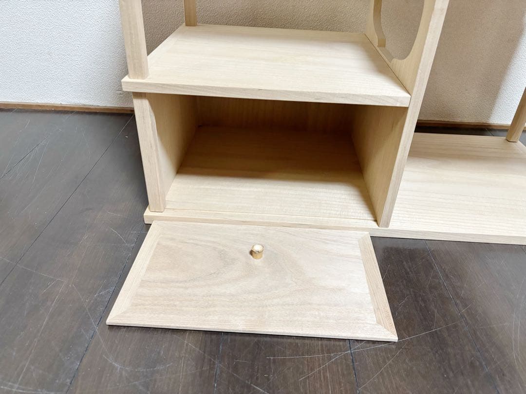 未使用 茶道具 清峯作 桐木地 利休袋棚 志野棚 組立式 炉用 点前棚 紙箱