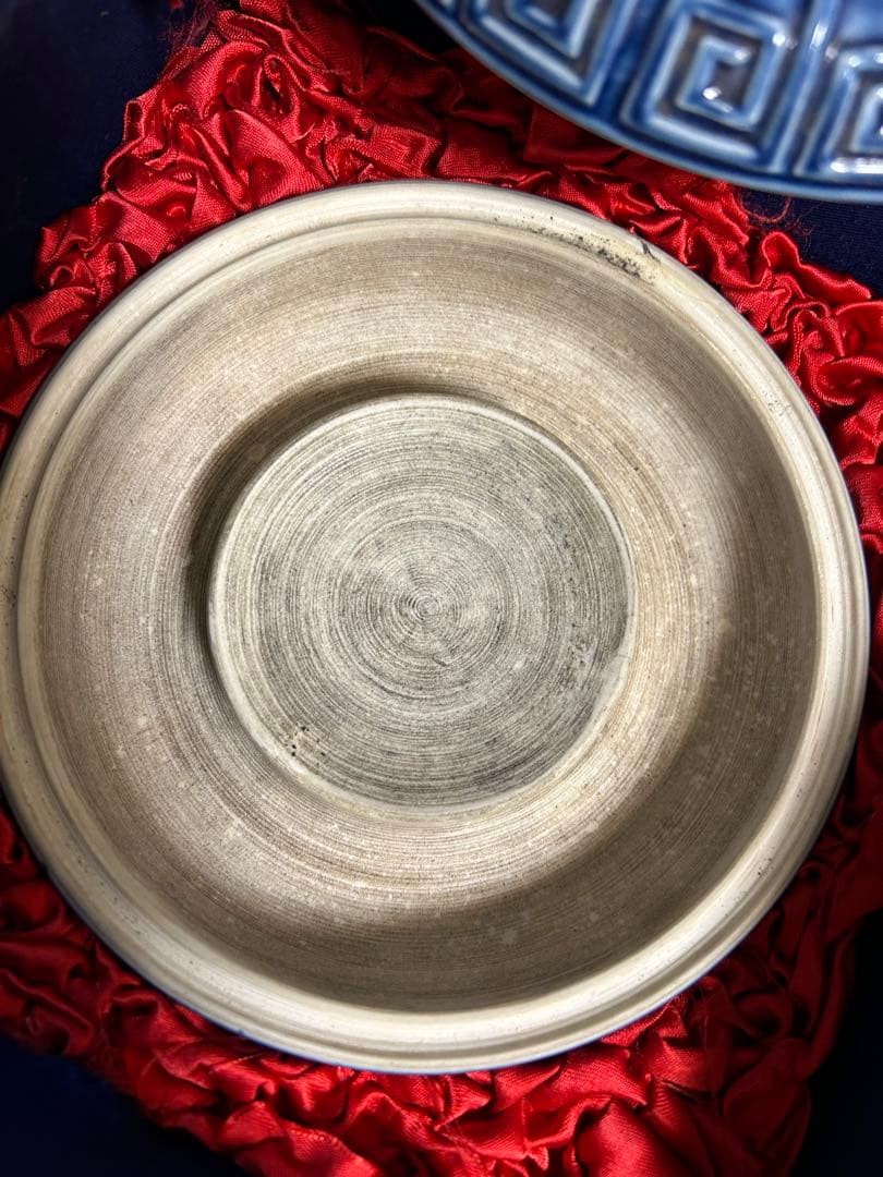 清時代　同治年間　藍釉　蓋付磁硯