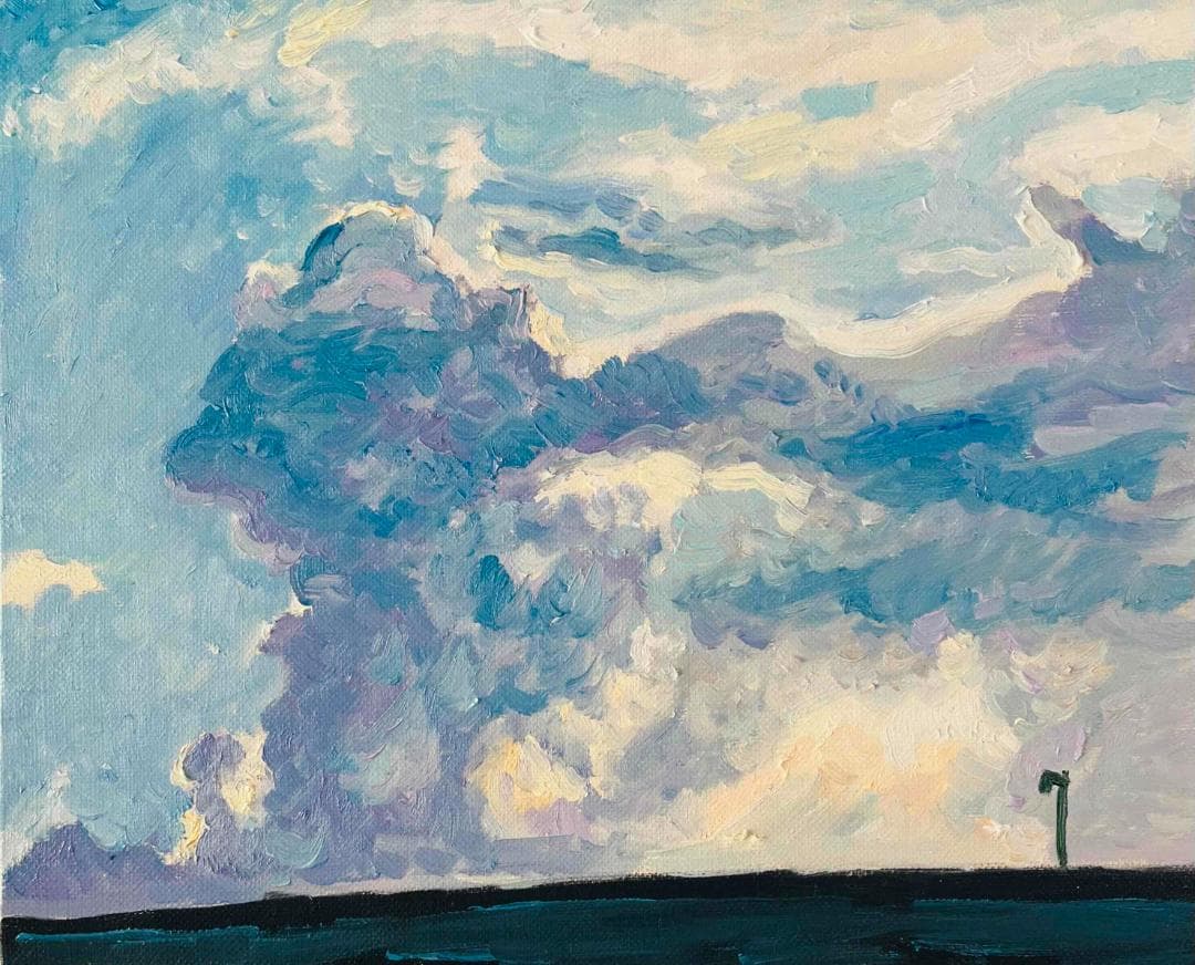 油彩画　原画「近所の風景　高速と神々の記憶が投影された空」F3 アート　絵画