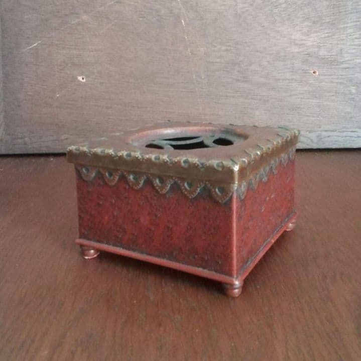 逸品　緋銅　毛織式　香炉　花活け　灰皿　松栄堂　明治金工　和骨董　アンティーク
