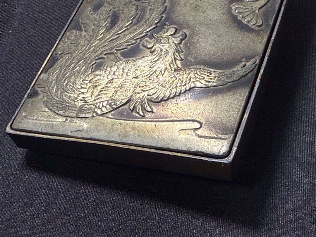 極上 鳳凰 彫金 銀製? 装飾箱 鹿透かし文様 古い金属製 アンティーク