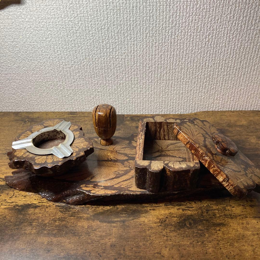 E-壁 【希少】アンティーク 樺細工 天然木 喫煙具セット灰皿・煙草入れ