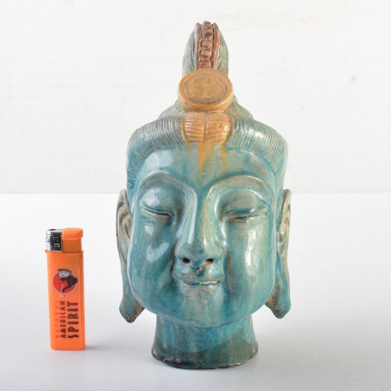 中国　三彩　仏頭　置物　C　6268