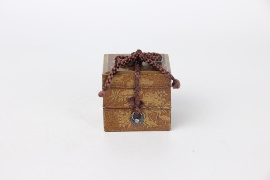 江戸　明治　時代 鶴松梅蒔絵重香合　小箱 梨地 漆器 EM19-9