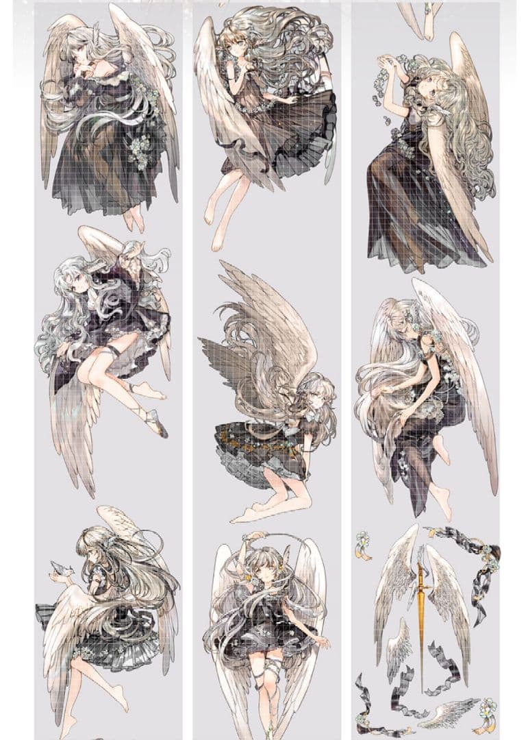 のこり１✩再販J197＃黑卡蒂之翼SP(镭射银)切り売り海外人物マステ女の子墨魚