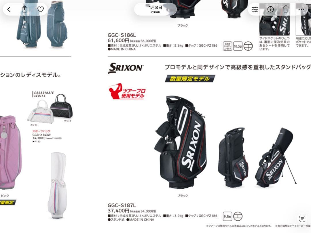 スリクソンSRIXON スタンドキャディバック　(GGC-S187L)
