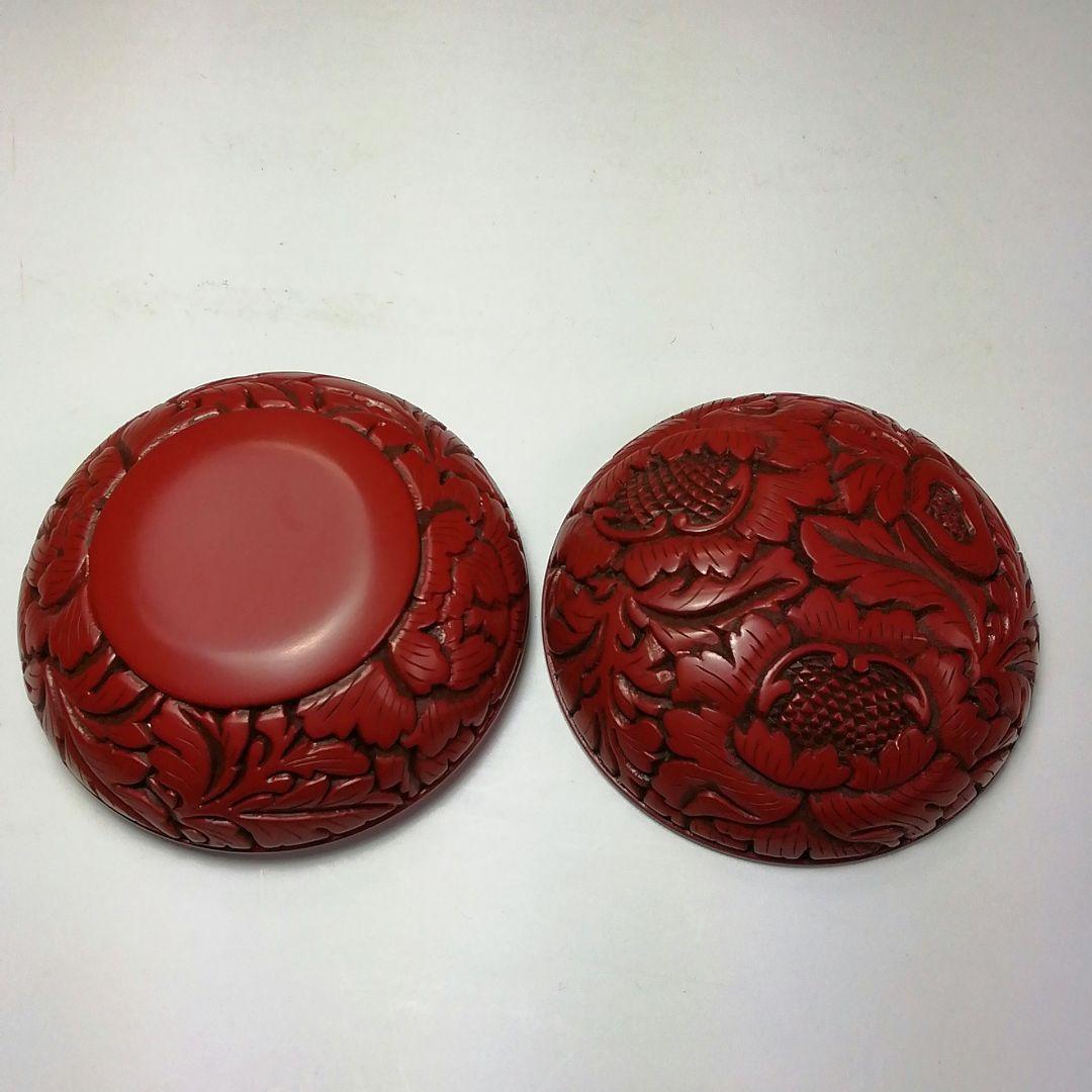 Ｓ５５８　香合　『堆朱　牡丹絵　香合』『三野原晃一作』　共箱　茶道具