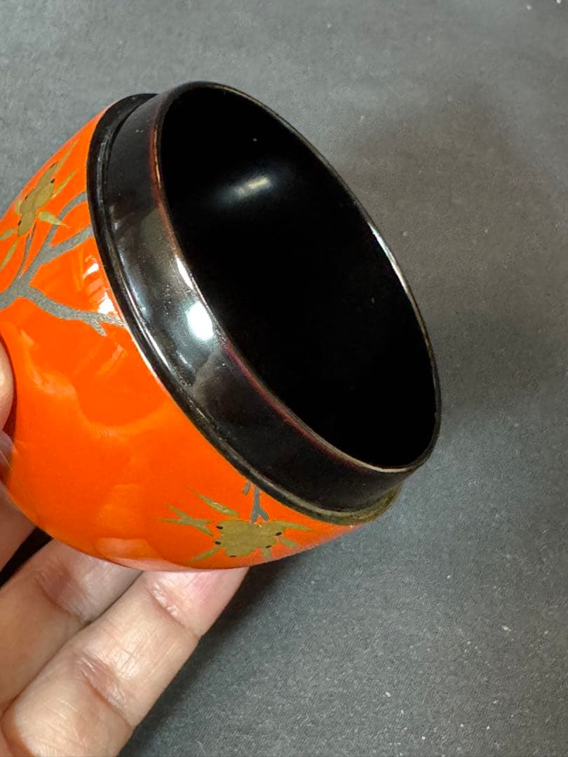 G79 送料無料　棗　井伊大老好　枇杷に鳥蒔絵　朱丸棗　茶道具　千穂造　茶道