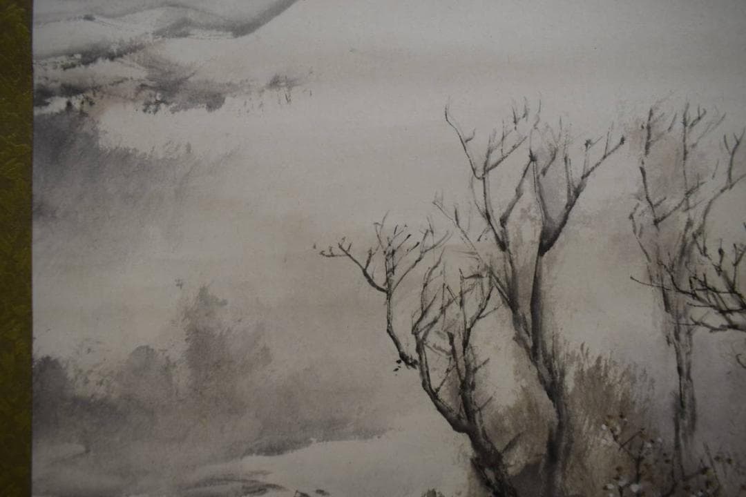 真作/佐藤古岫/早春残雪図/山水図/桐共箱付/布袋屋掛軸HH-175