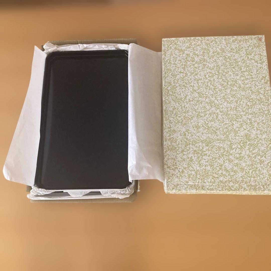 茶道具　懐石道具　木製黒漆器　六角形脇引き盆二枚セット