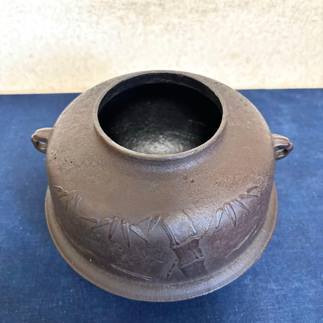 松竹梅地紋釜 風炉 茶釜 電熱器 唐銅朝鮮風炉釜 野々田製電熱器 敷板 茶道具
