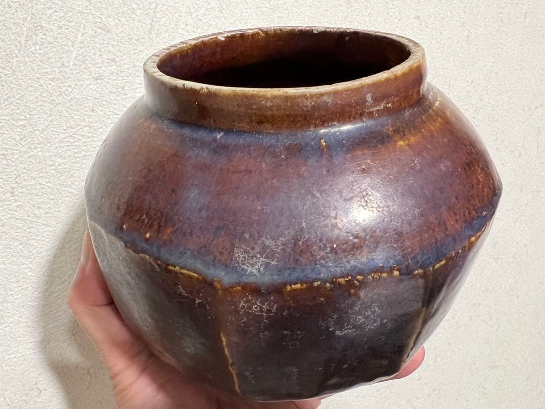 李朝 面取 小壺 飴釉 卯の浮 花入 鑑賞陶器 朝鮮 高麗 骨董 古美術