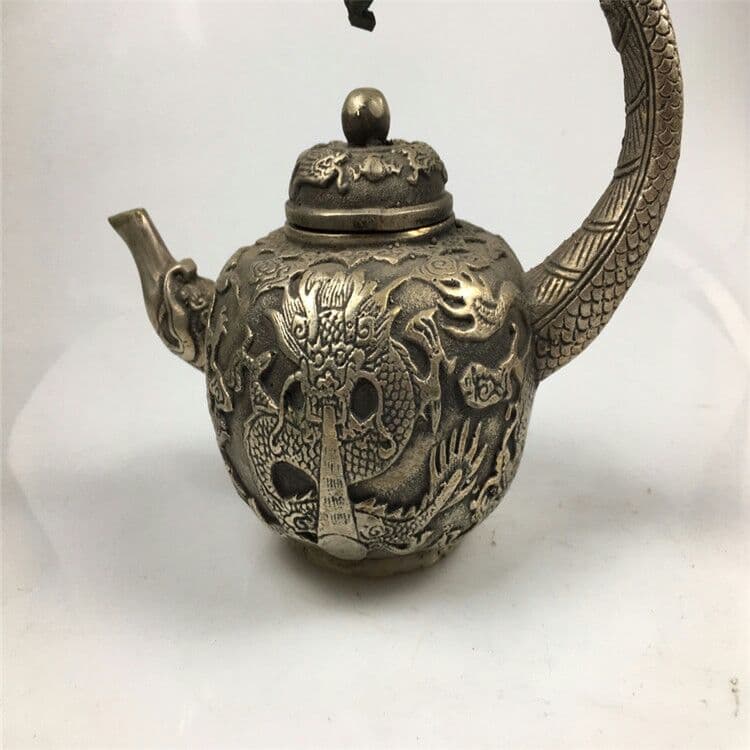 アンティーク工芸品白銅竜頭引出しポット置物 銅急須置物